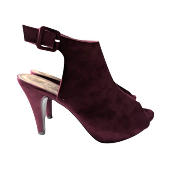 Madden Girl Burgundy Minimalist Buckle Peep Toe Stiletto Heeled Booties Size 7 - Picture 2 of 7